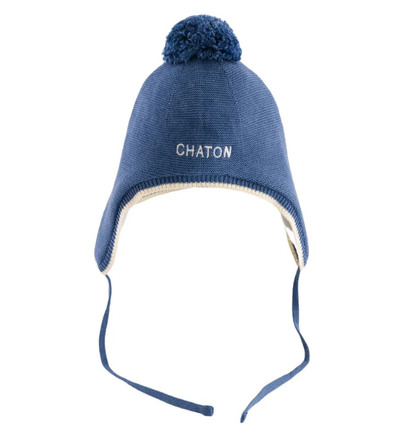 Bonnet bébé - chaton - bleu